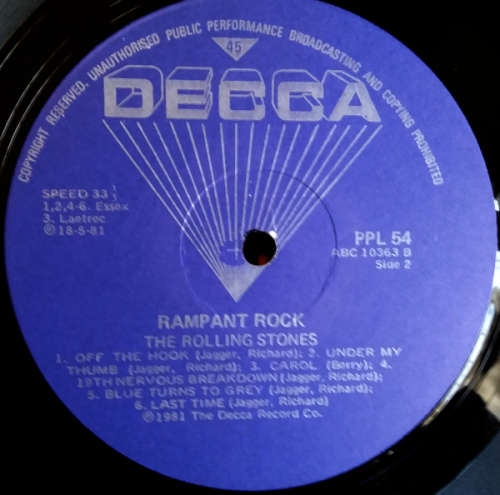 Rolling Stones - Rampant Rock vinyl lp (Ex VG+/VG-)
