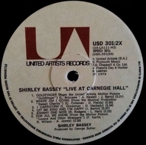 Shirley Bassey - Live At Carnegie Hall - Double vinyl LP Record (G-/G)