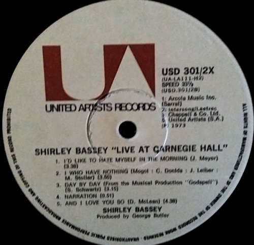 Shirley Bassey - Live At Carnegie Hall - Double vinyl LP Record (G-/G)