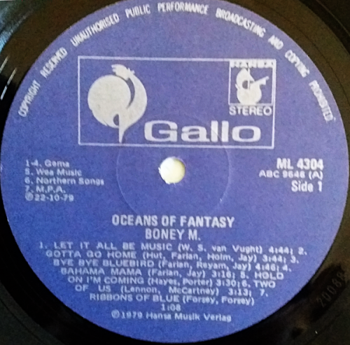 Boney M - Oceans Of Fantasy vinyl LP with lyrics (G-/VG)