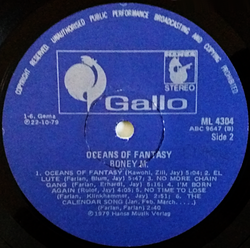 Boney M - Oceans Of Fantasy vinyl LP with lyrics (G-/VG)