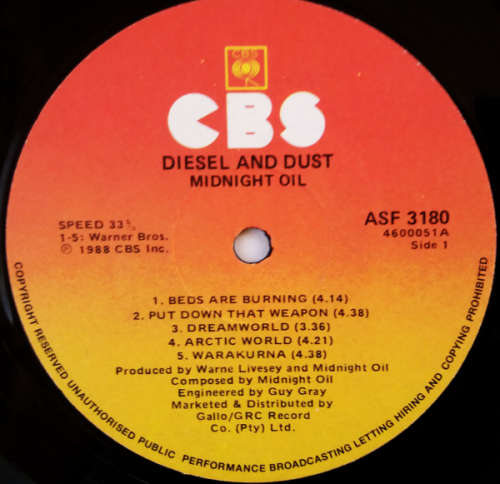 Midnight Oil - Diesel and Dust vinyl LP (G+/VG+)