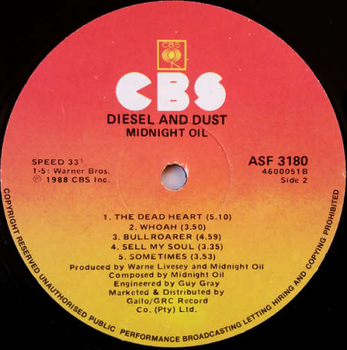 Midnight Oil - Diesel and Dust vinyl LP (G+/VG+)