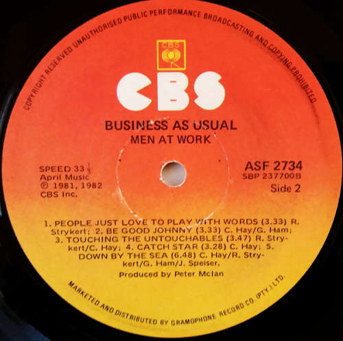 Men At Work 2 vinyl LPs - Business as Usual (VG+/VG+) and Cargo (VG+/VG+)