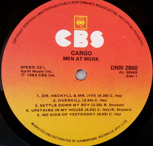 Men At Work 2 vinyl LPs - Business as Usual (VG+/VG+) and Cargo (VG+/VG+)