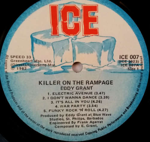 Eddy Grant 2 vinyl lps - Can`t get enough 1981 (VG+/VG+) and Killer on the rampage 1982 (VG-/VG+)