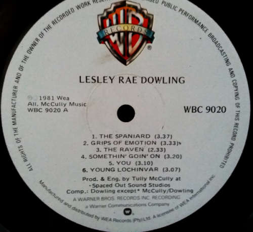 Lesley Rae Dowling - 1981 vinyl lp WBC 9020 with lyric sheet (VG-/VG)