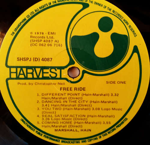 Marshall Hain - Free ride vinyl lp - Import (VG+/VG+)