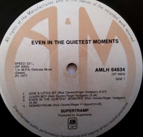 Supertramp - Even in the quietest moments with lyrics - vinyl lp