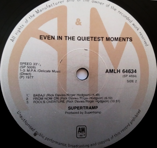 Supertramp - Even in the quietest moments with lyrics - vinyl lp