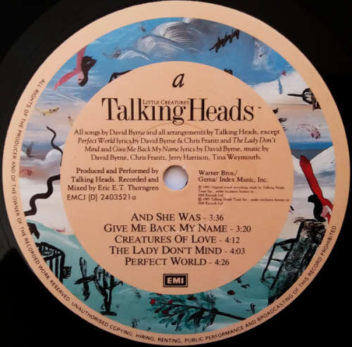Talking Heads - Little creatures with lyrics vinyl lp (VG+/VG)