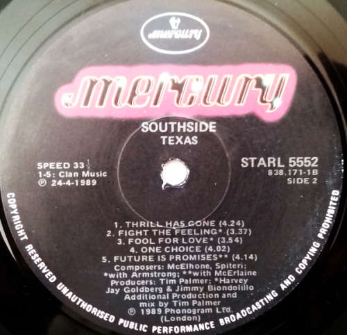 Texas - Southside vinyl lp with lyrics - import (NM-/VG+)