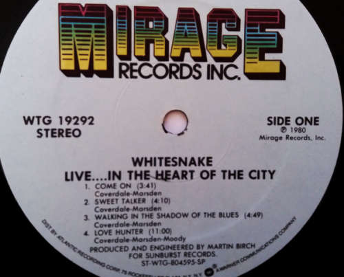 Whitesnake Live... In the heart of the city vinyl lp - Import US [VG+/VG]