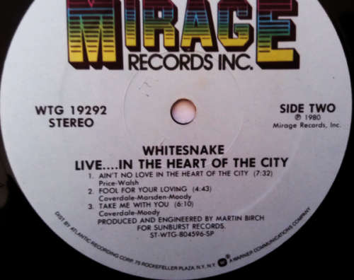 Whitesnake Live... In the heart of the city vinyl lp - Import US [VG+/VG]