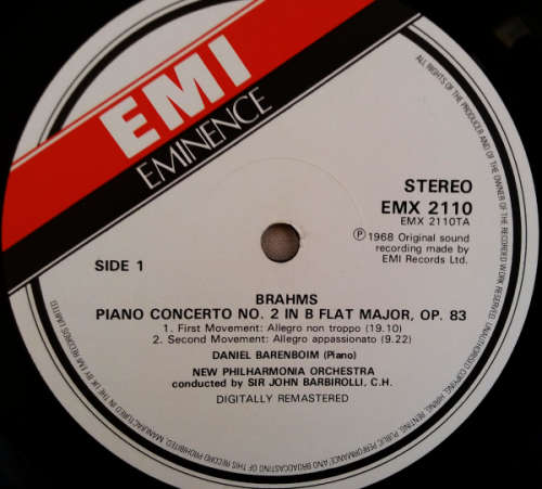 Brahms Piano Concerto No 2 in B flat minor. OP. 83 vinyl lp - import (Ex VG+/Ex VG+)