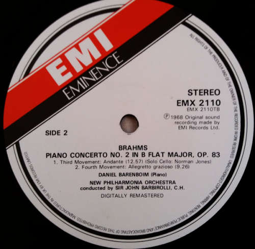 Brahms Piano Concerto No 2 in B flat minor. OP. 83 vinyl lp - import (Ex VG+/Ex VG+)