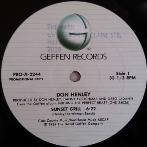 Don Henley - Sunset Grill 12` promo single vinyl 33 1/3 rpm (VG/G+)