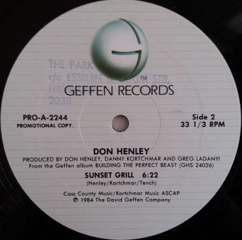 Don Henley - Sunset Grill 12` promo single vinyl 33 1/3 rpm (VG/G+)