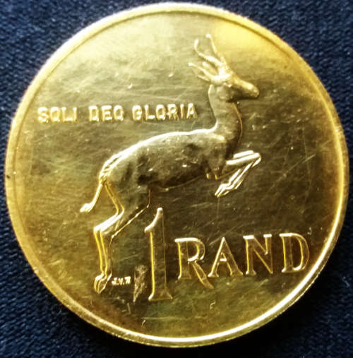 1987 SA gold plated R1 non circulated Coat of Arms Coin