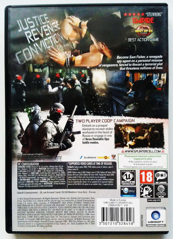 Tom Clancy`s Splinter cell - Conviction - pc dvd - European import