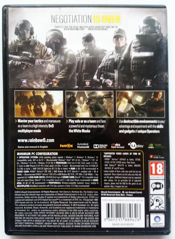 Tom Clancy`s Rainbow Six - Siege pc dvd - import Europe