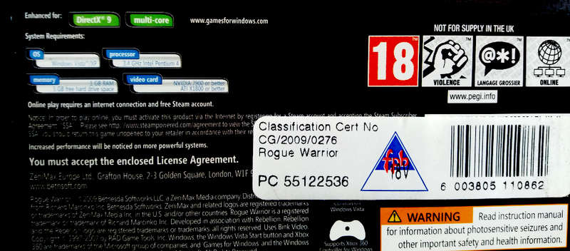 Rogue Warrior pc dvd