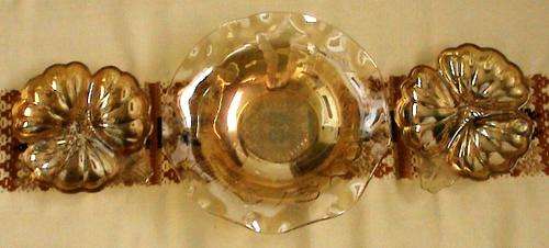 Jeannette Glass amber iridescent fluted bowl with 2 candy/nut servers - Vintage Circa 1930 -1940