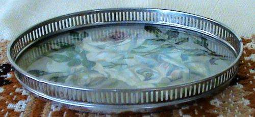 Vintage GERMAN SHABBY CHIC oval metal tray from the 1940's
