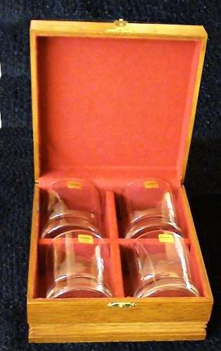 Set of 4 Luminarc Verrerie D'Arques FRANCE WHISKY glasses in wooden display box.