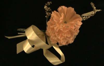 Corsage buttonhole boutonniere - salmon artificial flower with bow