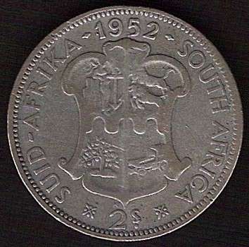 1952 Two Shillings, Union of South Africa, Silver