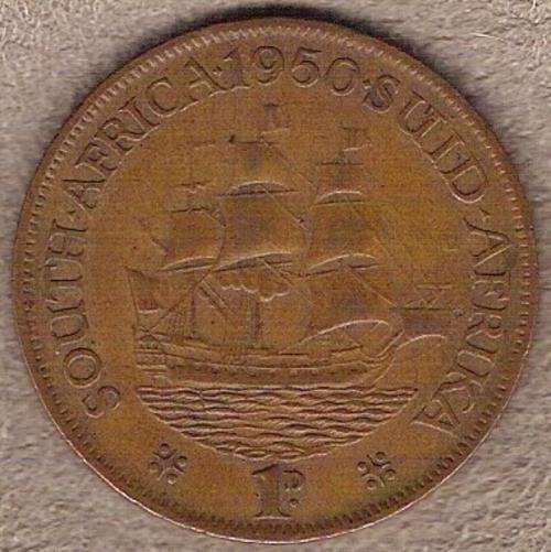 1950 Penny (1d), Union of South Africa, Brass