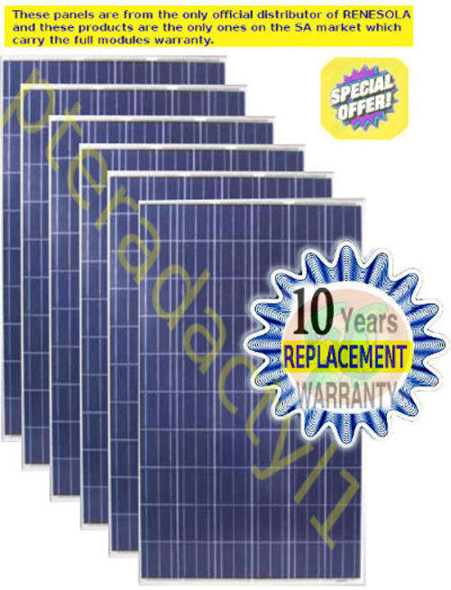 255w x 6 SOLAR PANEL POLYCRYSTALLINE RENESOLA VIRTUS II (36v made in SA) Special Bulk price