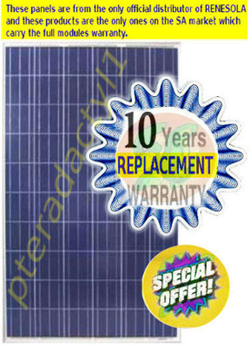 300w x 1 SOLAR PANEL POLYCRYSTALLINE RENESOLA VIRTUS II (36v) SPECIAL LIMITED STOCK ex CPT or JNB