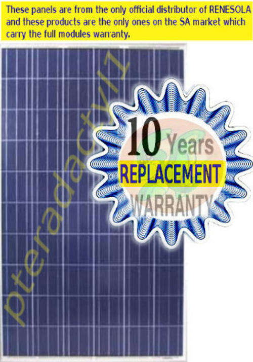 250w SOLAR PANEL POLYCRYSTALLINE RENESOLA VIRTUS II (36v) LOW STOCK ex CPT &/ JHB