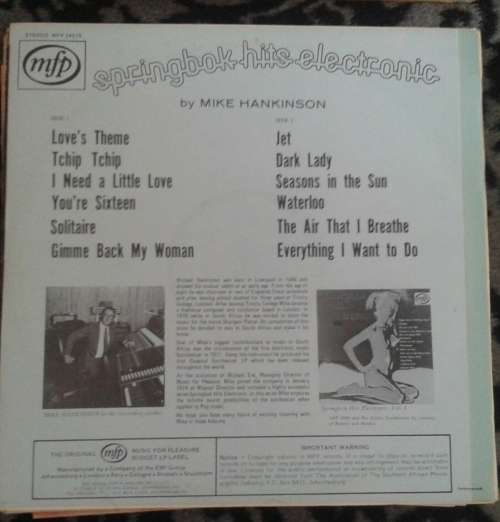 SPRINGBOK HITS ELECTRONIC VOL 2 VINYL/LP in very good +++  condition