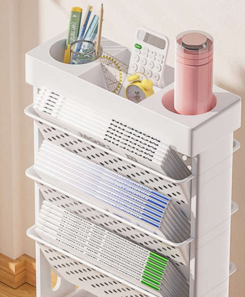 Movable Desk Magazine/Paper Storage Rackwith Wheels - Display Unit - Pink