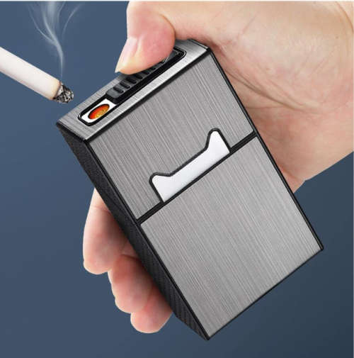 Metal Lighter & Charging Electronic Cigarette Case - holds 20 cigarettes