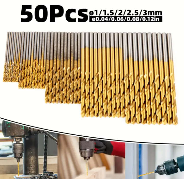 50pcs Titanium Coated HSS High Speed Steel Drill Bits Set
