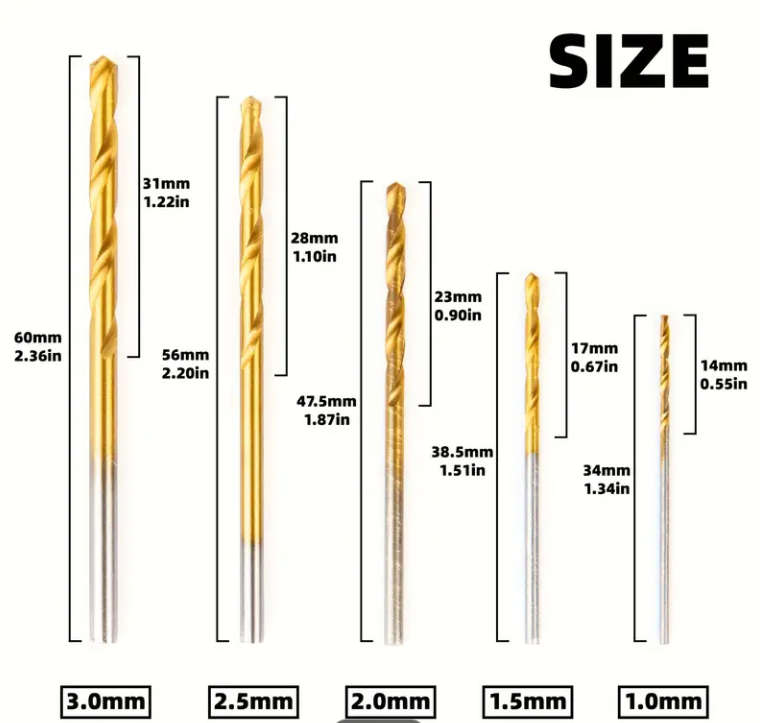 50pcs Titanium Coated HSS High Speed Steel Drill Bits Set