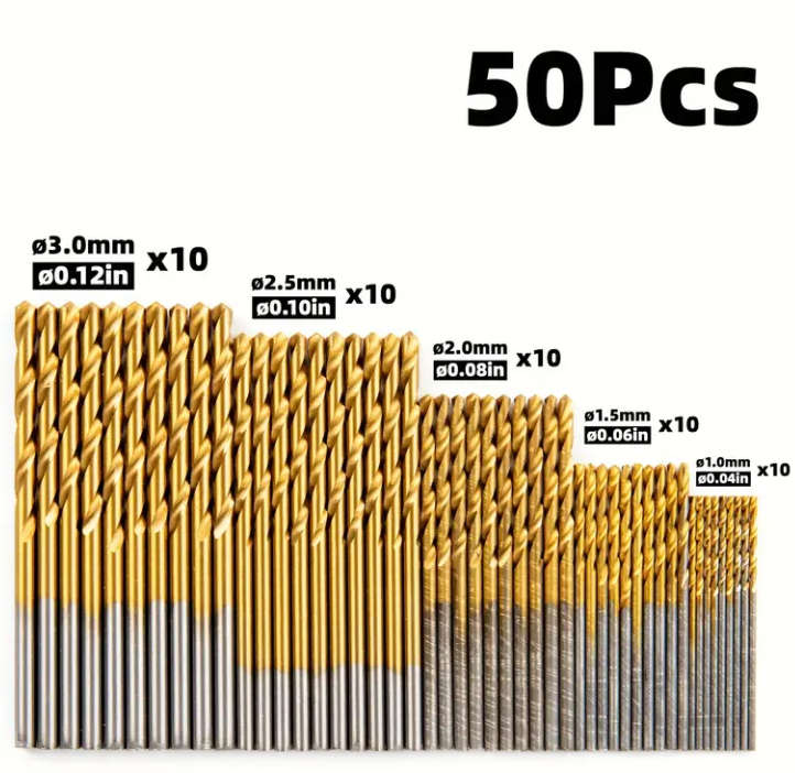 50pcs Titanium Coated HSS High Speed Steel Drill Bits Set