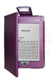 Premium Leather Case Cover w/ LED Reading Light for Amazon Kindle Touch Purple