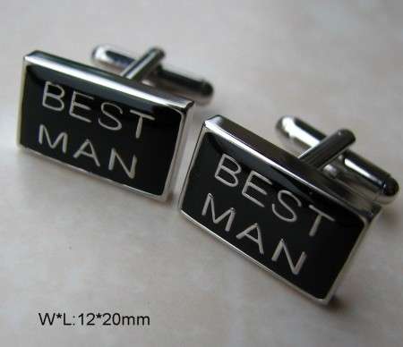 *FREE SHIPPING*   HIGH QUALITY  WEDDING DAYS BEST MAN BLACK ACRYLIC SILVER TEXT CUFFLINKS  CF464