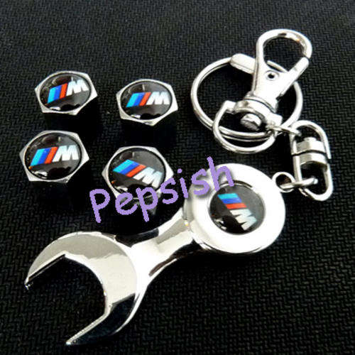 *FREE SHIPPING*    BMW ///M   Car Tyre Valve Caps 4pcs + Wrench Keychain