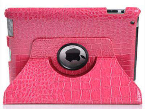 360 Rotating Stand Crocodile Leather Magnetic Smart Case Cover For iPad 2 Pink