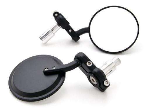 Motorcycle Handle Bar End Mirrors -  Aluminum 3" Round to suit 7/8" Handle Bars