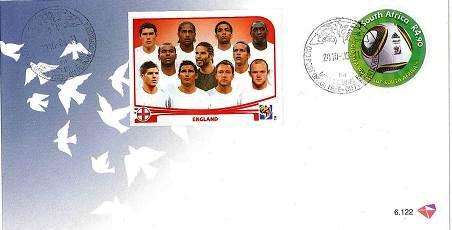 SOUTH AFRICA - 11 JUNE 2010 - VERY SCARCE COVER WITH FIFA LICENSED ENGLAND TEAM IMAGE