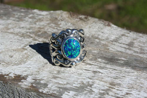 Hand carved Sterling Silver Opal ring, Royal, Classic