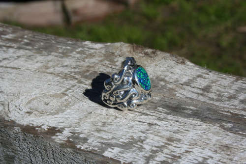 Hand carved Sterling Silver Opal ring, Royal, Classic