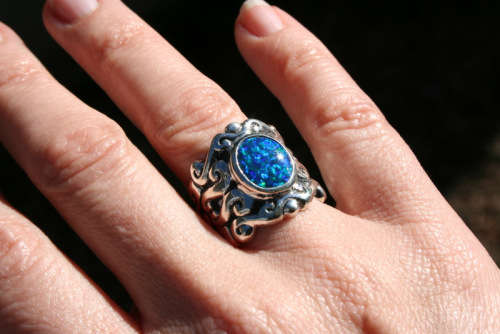 Hand carved Sterling Silver Opal ring, Royal, Classic